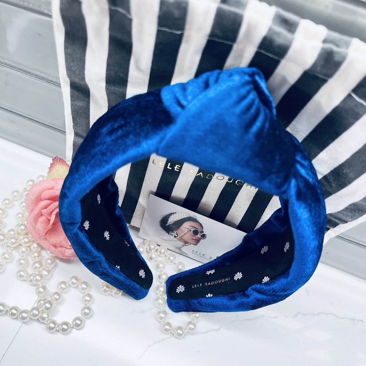 LELE SADOUGHI Electric Blue Knotted Velvet Headband Lele Sadoughi Turquoise Crushed Velvet | Mercari main image 4