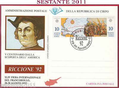 ITALY MAXIMUM MAXI CARD DISCOVERY OF AMERICA RICCIONE '92 1992 CYPRUS C548