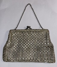 Vintage Small Silver Evening Bag Purse With Kiss Lock And Chain Handle