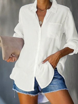 Women's Cotton Linen Button Down Shirt Long Sleeve Casual Loose Blouse Top
