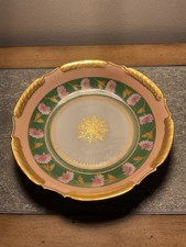 Antique B H Limoges France serving Bowl Gold Trimmed 10  Green And Pink Floral