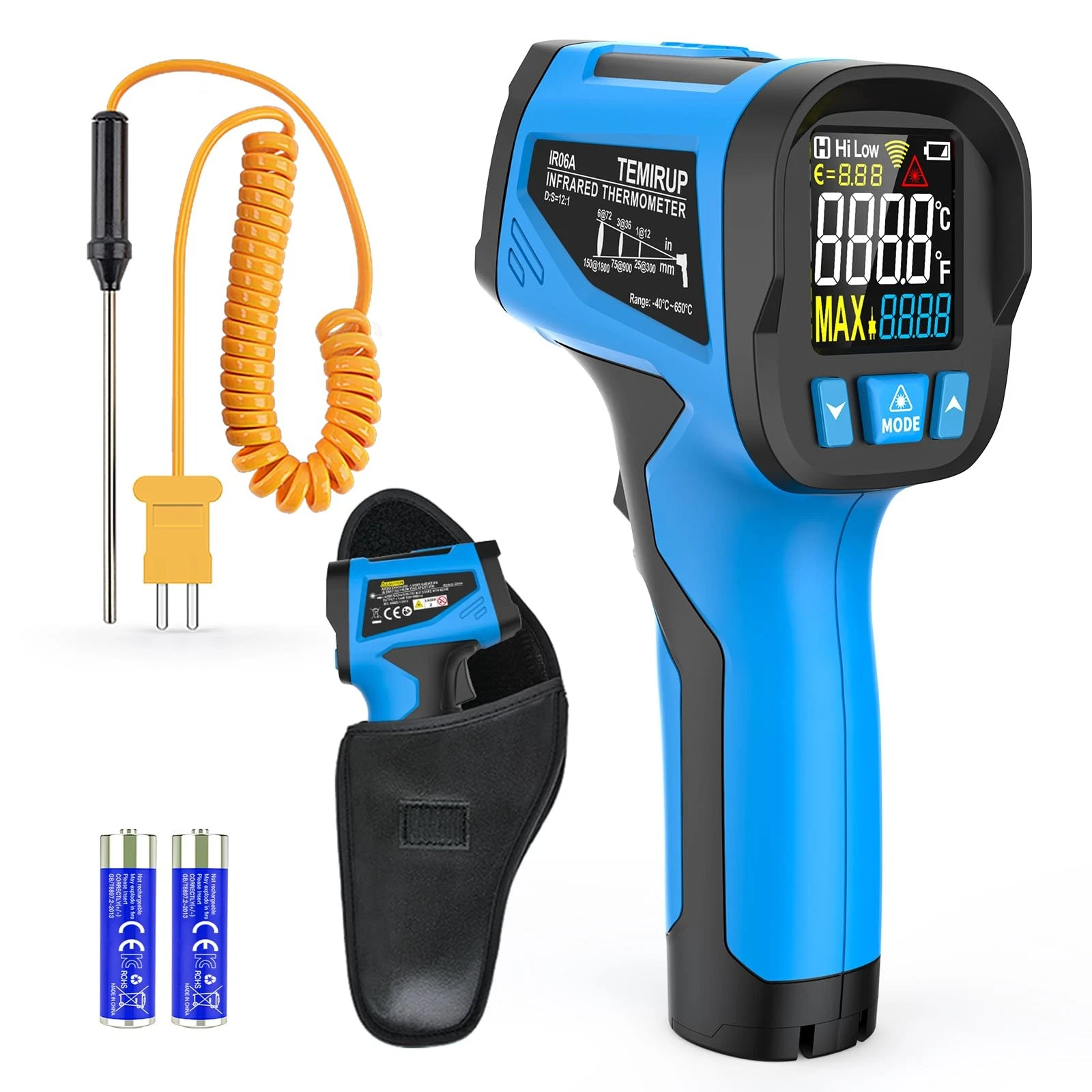 Infrared Thermometer Temperature Gun - TEMIRUP -40℉~1202℉(-40℃~650℃), Orange