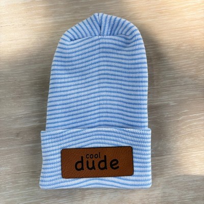 Cool Dude Newborn Engraved Beanie 0-3 Months Blue Striped Baby Infant Hat