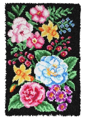 Orchidea Riegel Haken Set: Teppich: Blumen auf schwarzem Hintergrund