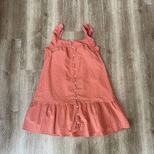 Universal Thread Muted Orange Ruffle Strap Button Front Dress Size L Cotton Boho