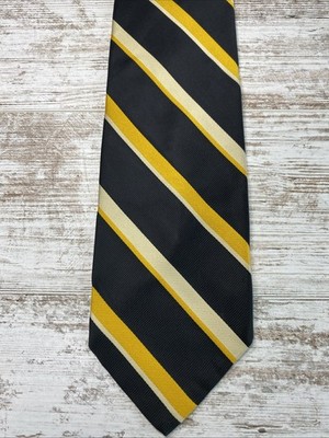 Vintage Mr John Beau Brummell Tie Black Gold Stripe Wide 4  Polyester 55 