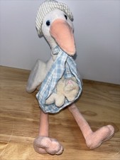 Vintage Russ Bundles Plush Stork with Blue Hat Blue Scarf, Stuffed Animal