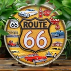 Vintage Route 66 Aluminum Wall Tin Metal Signs Home Décor 8x8 Inch Round,Scratch