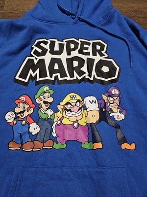 Super Mario Pullover Hoodie Size XL Luigi Wario Waluigi Y2K 