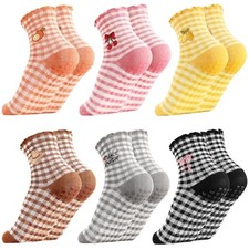 6 Pairs Toddler Girls Ruffle Socks with Grips Non-Slip Kids Girls Grip Socks