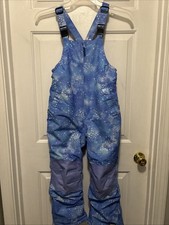 Lands End Kids Bib Snow Pants Sz 8 Blue Stars Reinforced Knees Bottom Zip Front