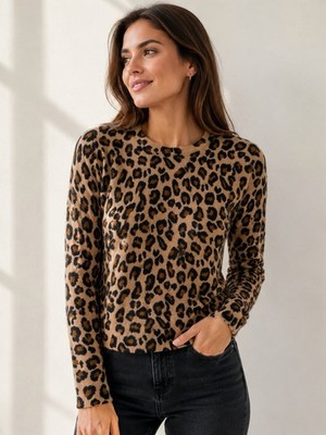 Cynthia Rowley 100% Cashmere Leopard Print Sweater Women Small Animal Print