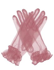 Women's Ruffled Tulle Mesh Gloves Wedding Party Gloves One Size Dusty Rose