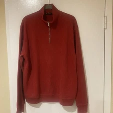 LORO PIANA MENS SWEATER HALF ZIP NECK COLLAR 52 RED 100%COTTON 24 Armpit