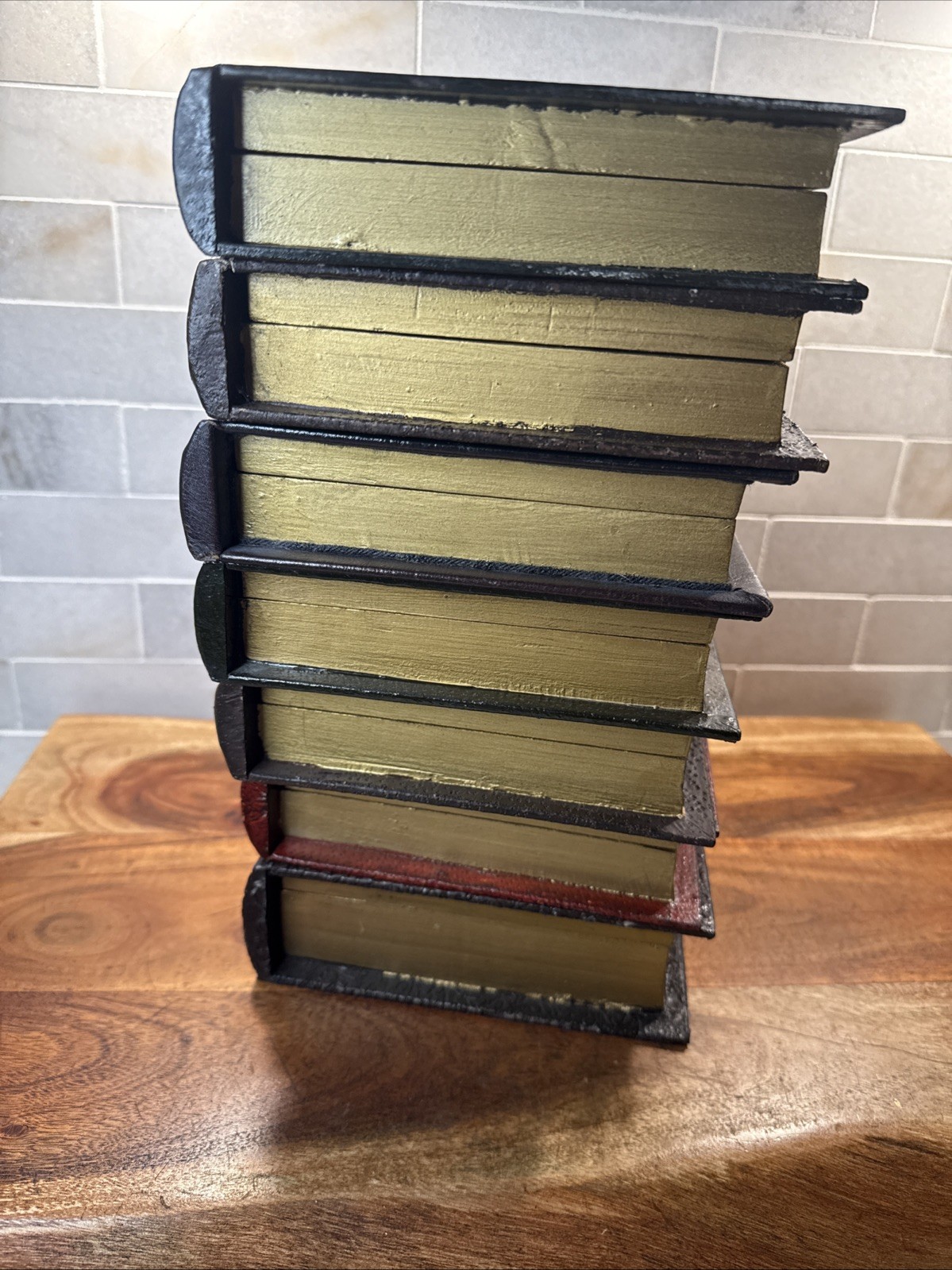 Decorative Faux Books Storage Boxes Wood Felt Lined Hollow Book Hide Lot Of 7