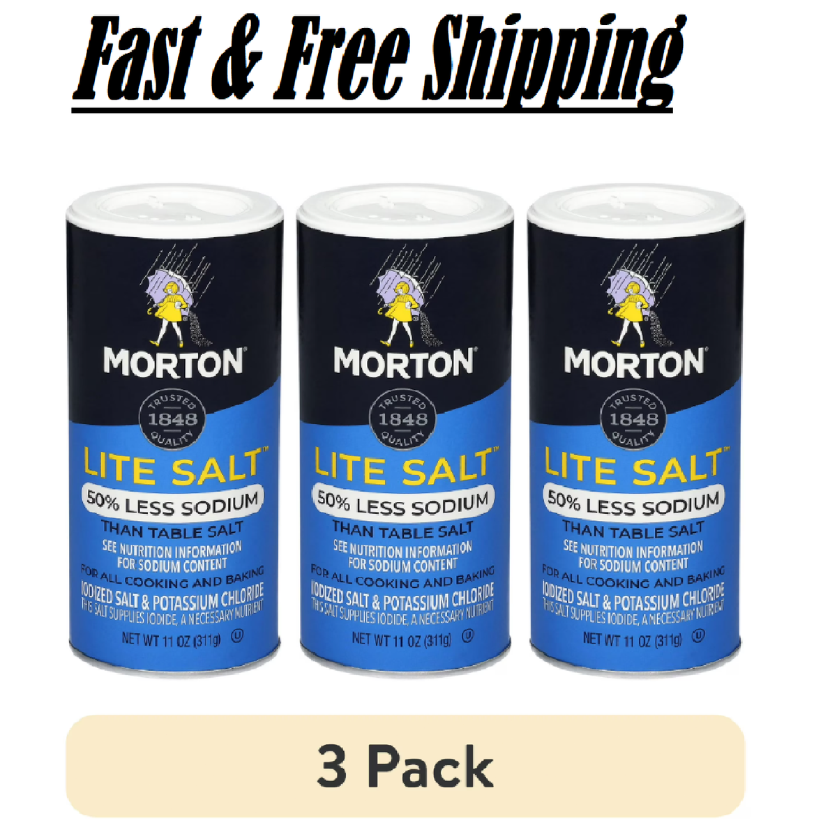 3 pack) Morton Lite Salt Low Sodium Salt Alternative 11 oz | eBay