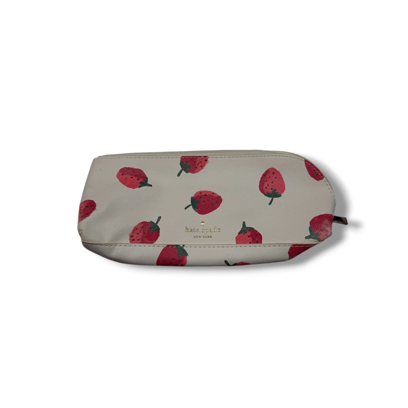 Kate Spade Strawberry Cosmetic Bag Cream Red Fruit Print Makeup Pencil Case