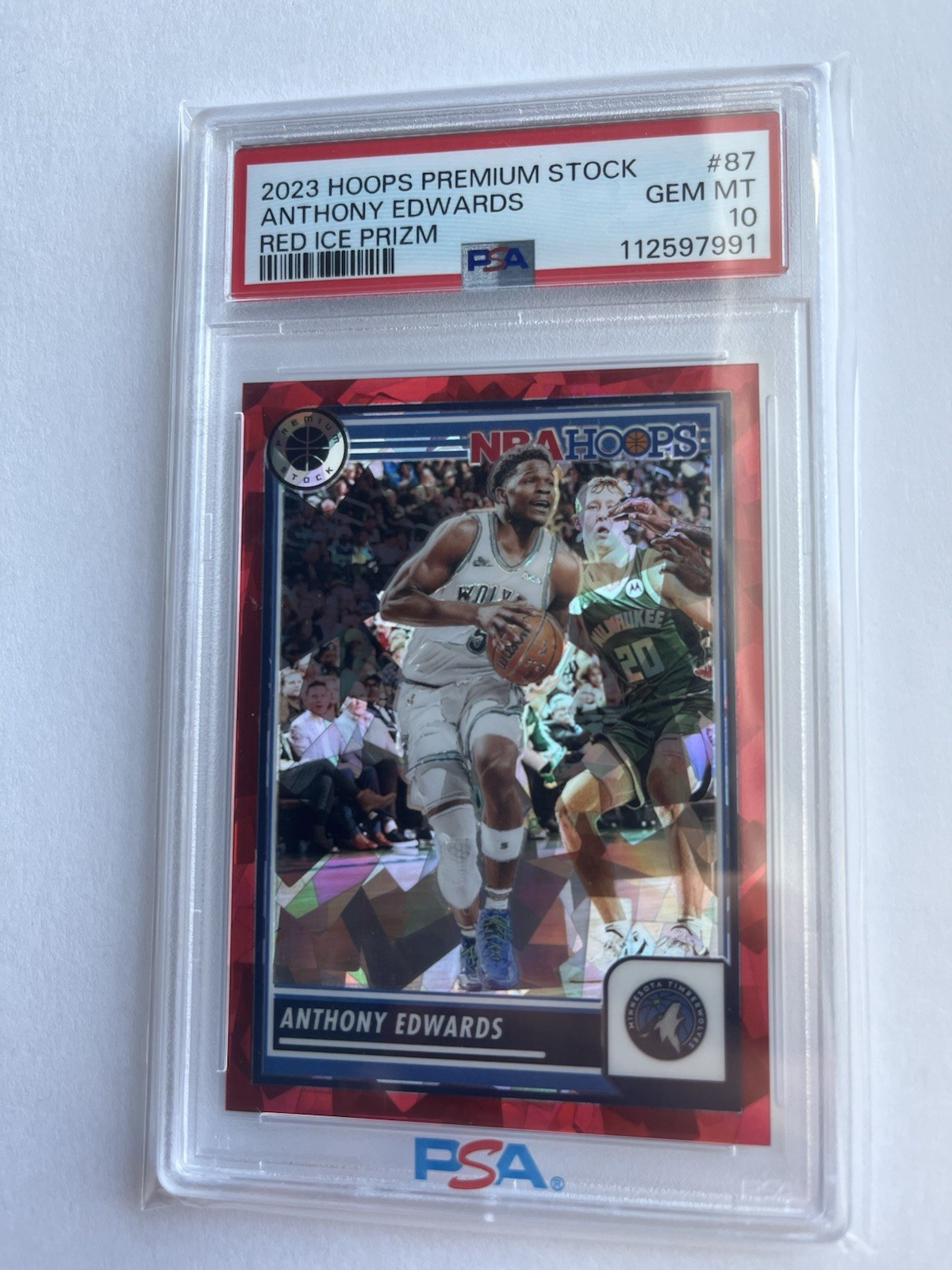 2023 Hoops Premium Stock Red Ice #87 Anthony Edwards /99 PSA 10 (pop 3)