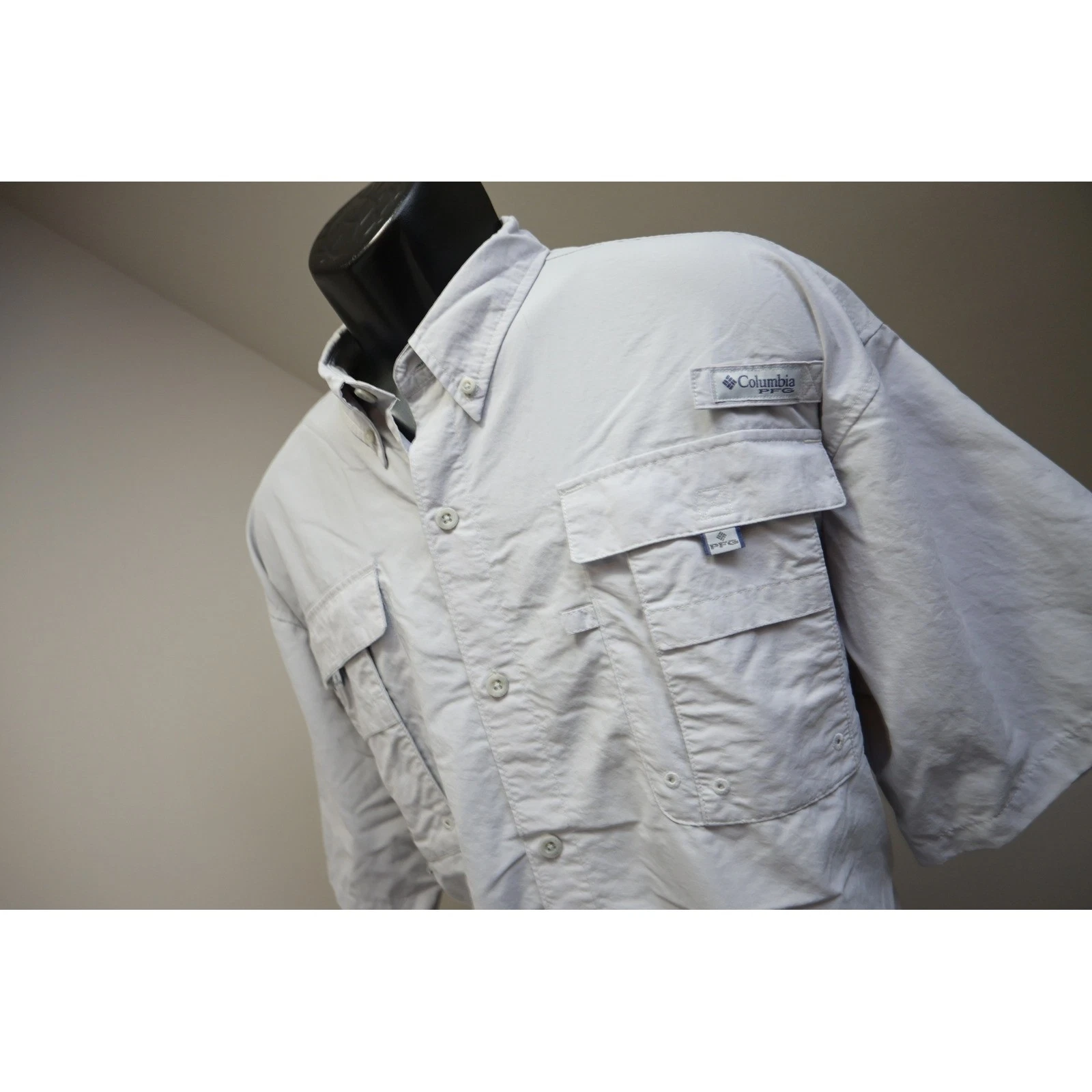 Columbia PFG Fishing Shirt Mens XL Gray Omni-Shade Hiking Short Sleeve Vented