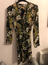 Sukienka damska MARKS & SPENCER czarno-żółta długie slvs długość do kolan krawaty rozmiar 10 Fabrycznie nowa z metką