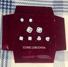 Cubic Zirconia Stud Earrings Set 4 Pairs Silver Metal Butterfly Prong