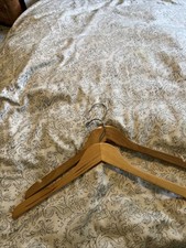 Vintage Contoured Solid Wood Suit Coat Hangers Natural Metal Hooks EUC