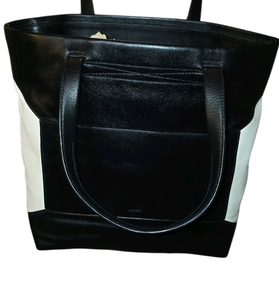 Bolso de Mano LANCEL 1876 Sobre Cuero Negro N Blanco L Grande Bolso Shopper Foto 3 de 4