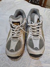 SITE SAFETY TRAINERS.  V.G.C. UK12. LEATHER. WHITE/SILVER/YELLOW.