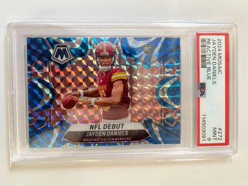 2024 Panini Mosaic Jayden Daniels NFL Debut Reactive Blue PSA 9