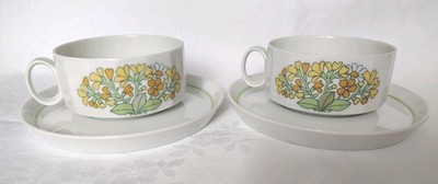Rosenthal Polygon 2x Kaffee/Teetasse mit UT  Blumen Orange Gelb