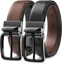 Men's Adjustable Reversible Leather Belt - Black  Brown Double Sided