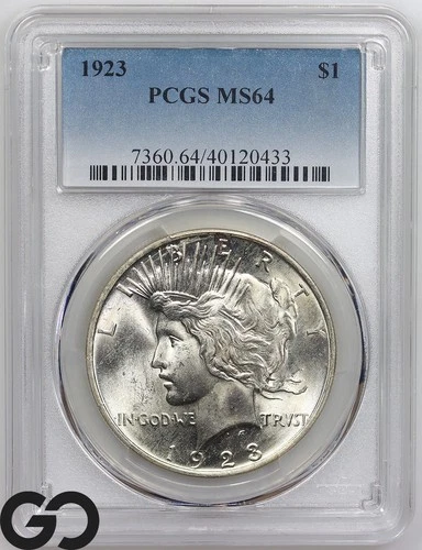 1923 Peace Dollar PCGS MS 64 ** Strong Cartwheel Mint Luster!