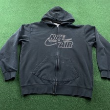 Vintage Nike Hoodie Mens L Black Y2K Embroidered Swoosh Full Zip Sweatshirt
