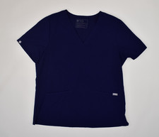 Figs Casma Scrub Top Three Pocket V-Neck Navy Blue Shirt FW1100 Women's Size L