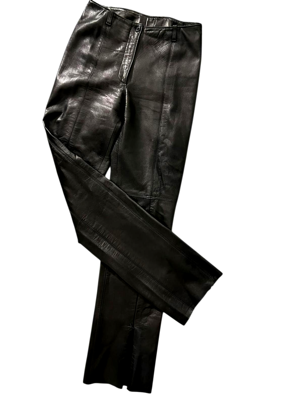 SAKS Fifth Ave Womens 8 Black 100% Leather Moto Pants w/ Zippers at Leg Opening