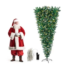 Pre-Lit Upside Down Christmas Tree with LED Lights Artificial Christmastree w...