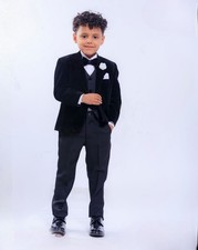 Katefa Toddler Boy 5 Pcs Set Formal Tuxedo Suit - Black - international Shipping
