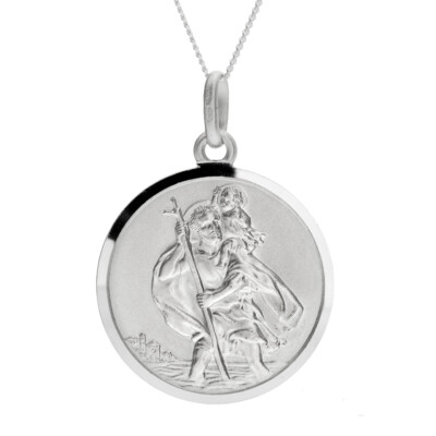 STERLINGSILBER ST CHRISTOPHER ANHÄNGER 16'' 18'' 20'' PANZERKETTE BOX KOSTENLOSE GRAVUR