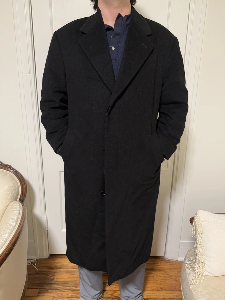 Abrigo Largo De Colección Mark Shale 100% Cachemira Doble Pecho Talla 42 Regular Negro Foto 2 de 4