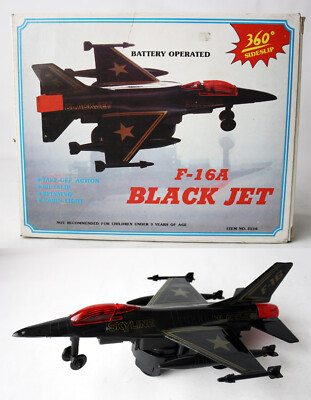 VINTAGE 80'S F-16A BLACK JET FIGHTER US AIR FORCE PLANE B/O MESEM TAIWAN NEW NOS