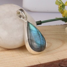 Teardrop Labradorite Statement Pendant 925 Sterling Silver Gemstone Jewelry