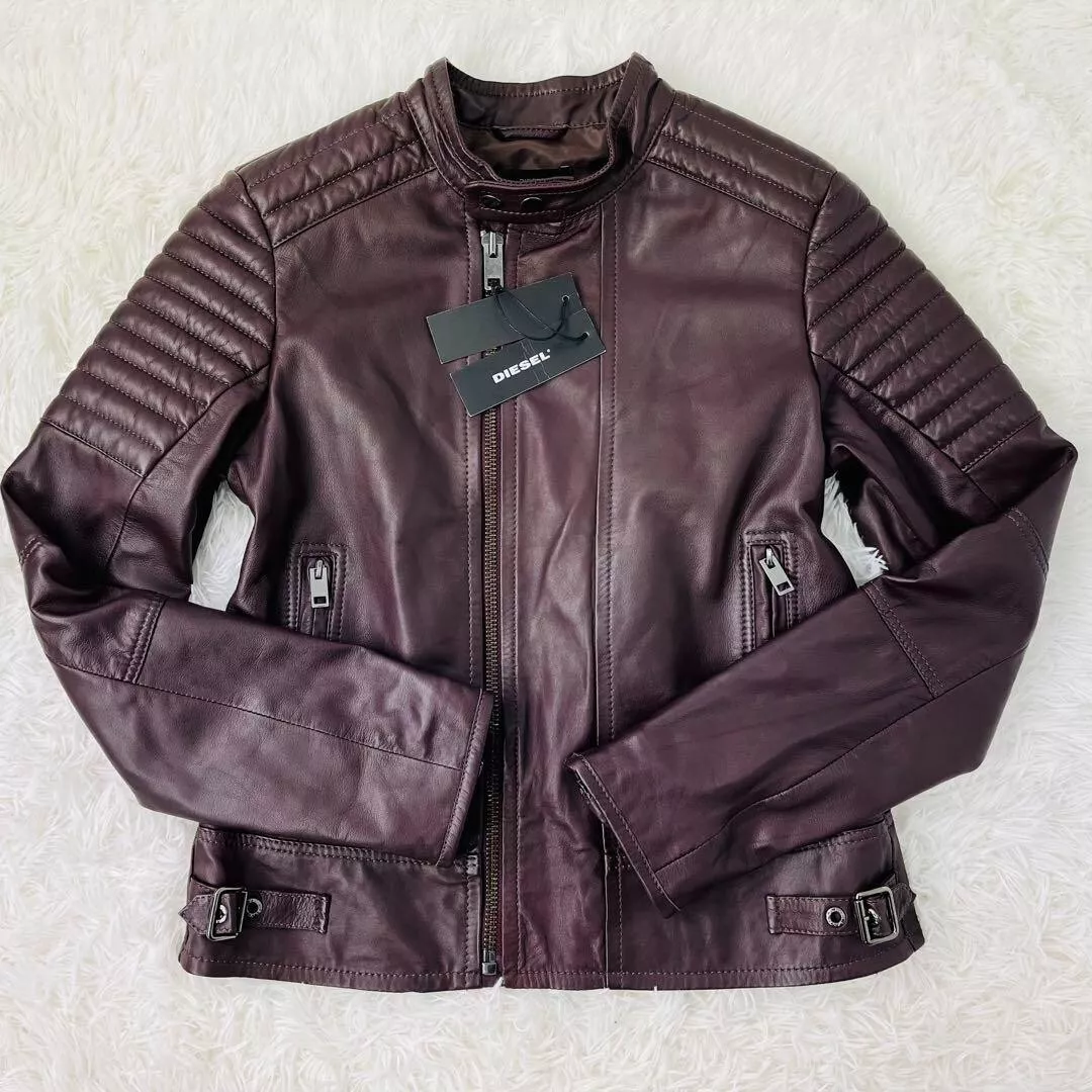 Diesel black gold lamb leather jacket riders brown size: M from