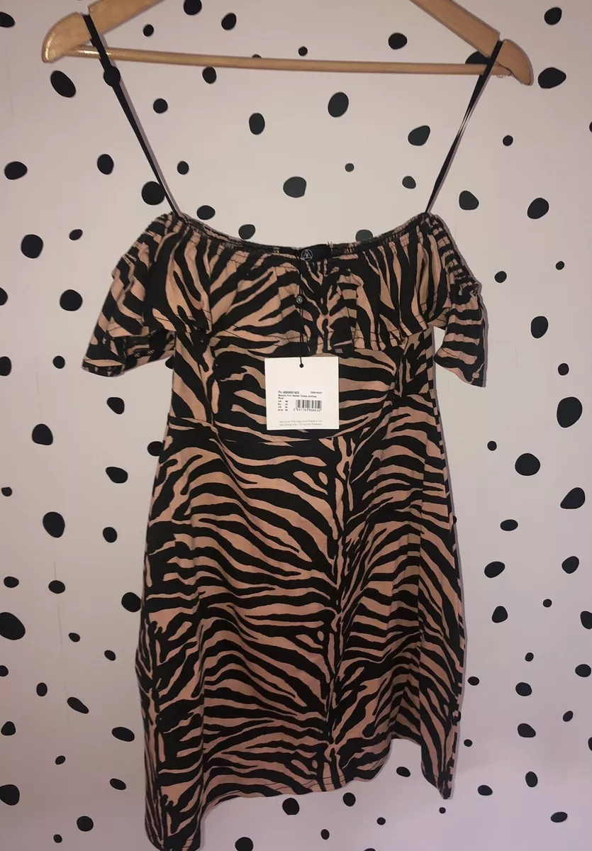 Missguided Rust Zebra Print Bardot Frill Skater Dress eBay