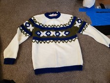 VTG EUC 1970s 80's Women's Korean Ski Sweater Embroidered White Green Kimlon M S