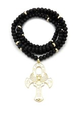 NEW EGYPTIAN  ANKH PIECE WITH 30" WOODEN NECKLACE GOLD PLATED