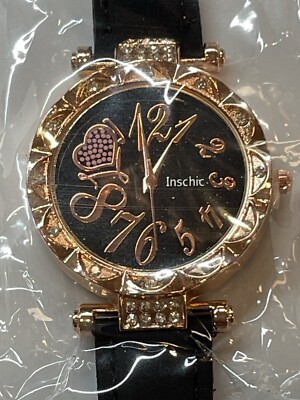 Inschic Woman s Fashion Watch New In Pkg. Black Case, Copper/gold Numbers, Heart