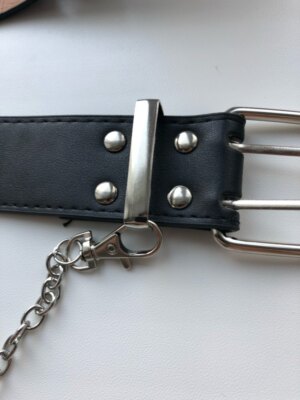 6166 Gothic Black Pu Belt With Chains Plus Size For Women Grommet Buckle Sacina Black PU Leather Belt With Detachable Chain, Emo Punk  main image 4