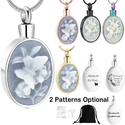 Stone Butterfly Relief Urn Pendant Cremation Jewelry for Ashes Memory Necklace