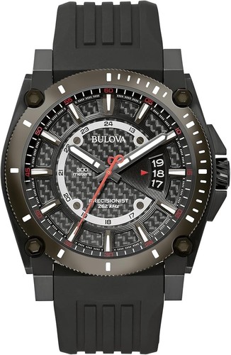Bulova Men's Precisionist Quartz  Watch Black Polyurethane Strap 47 MM 98B417