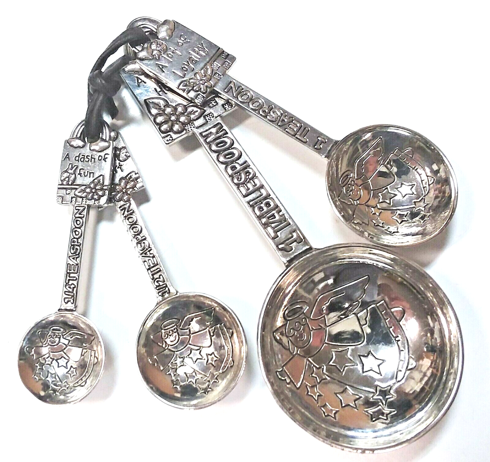 Angel Star Silver Tone Metal Kitchen Measuring Spoon 4 Piece Set Vintage